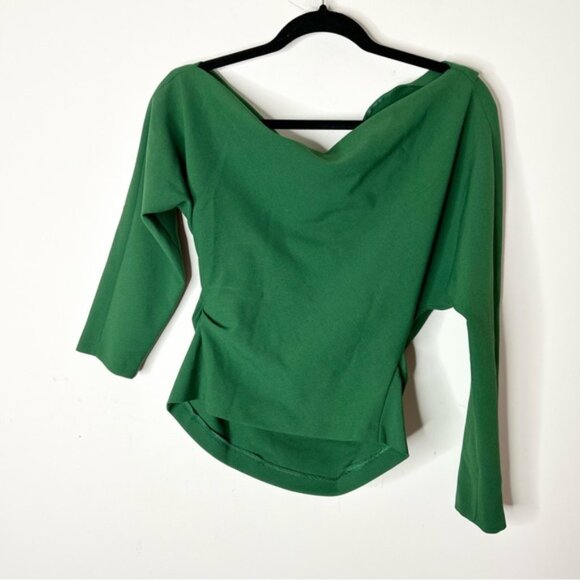 ZARA Draped Off The Shoulder Blouse Top Emerald Green Size Small NWT - Picture 7 of 13